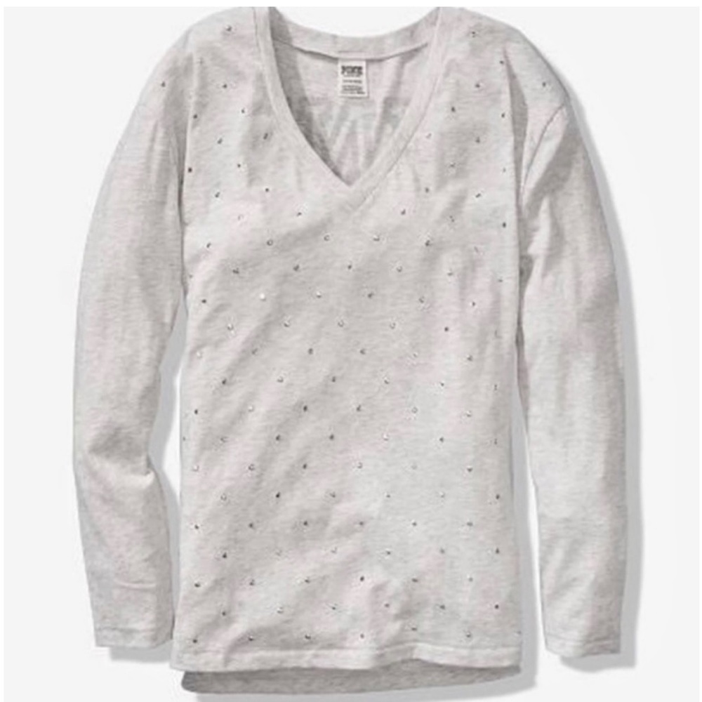 New VS Pink bling shirt tee long sleeve X-small XS light gray